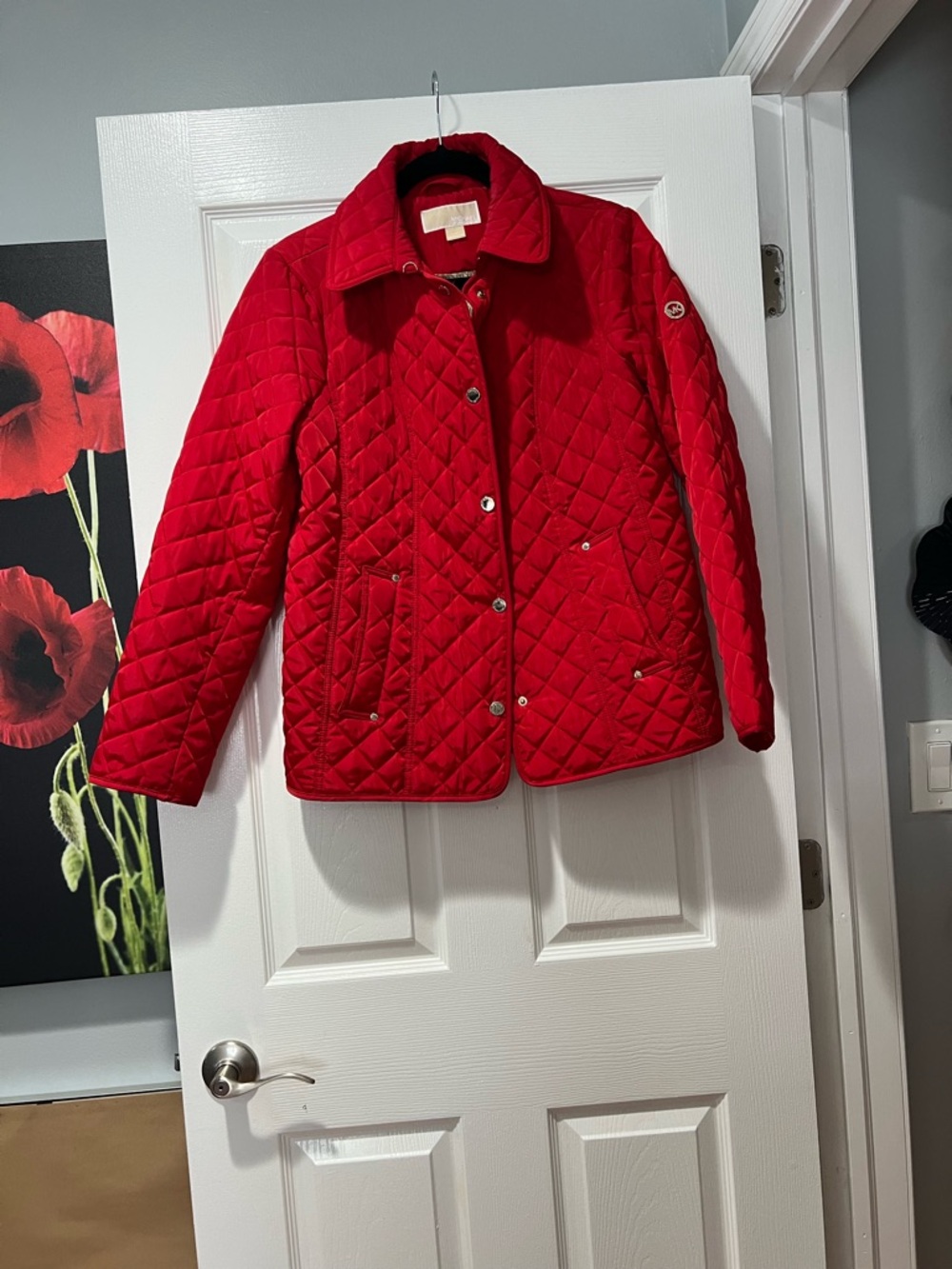 Michael Kors Quilted Red Snap-Front Puffer Jacket